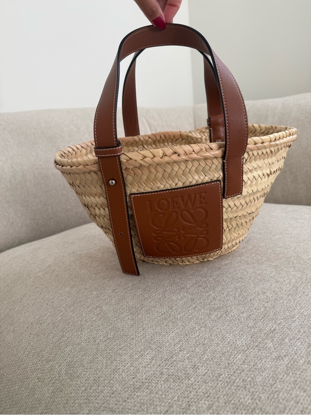 Loewe Tan Leather-Trim Woven Basket Tote